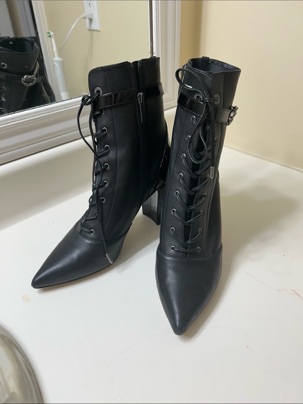 L'AGENCE Black Pointed Lace-Up Ankle Boots